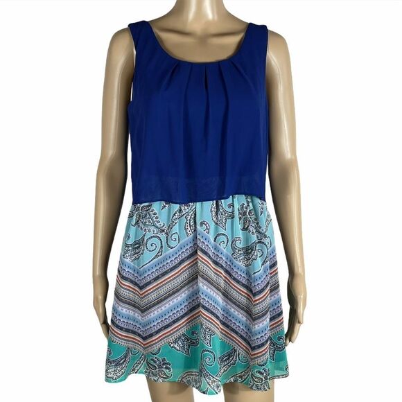 Emerald Sundae Blue and Teal Patterned Dress - Picture 1 of 13